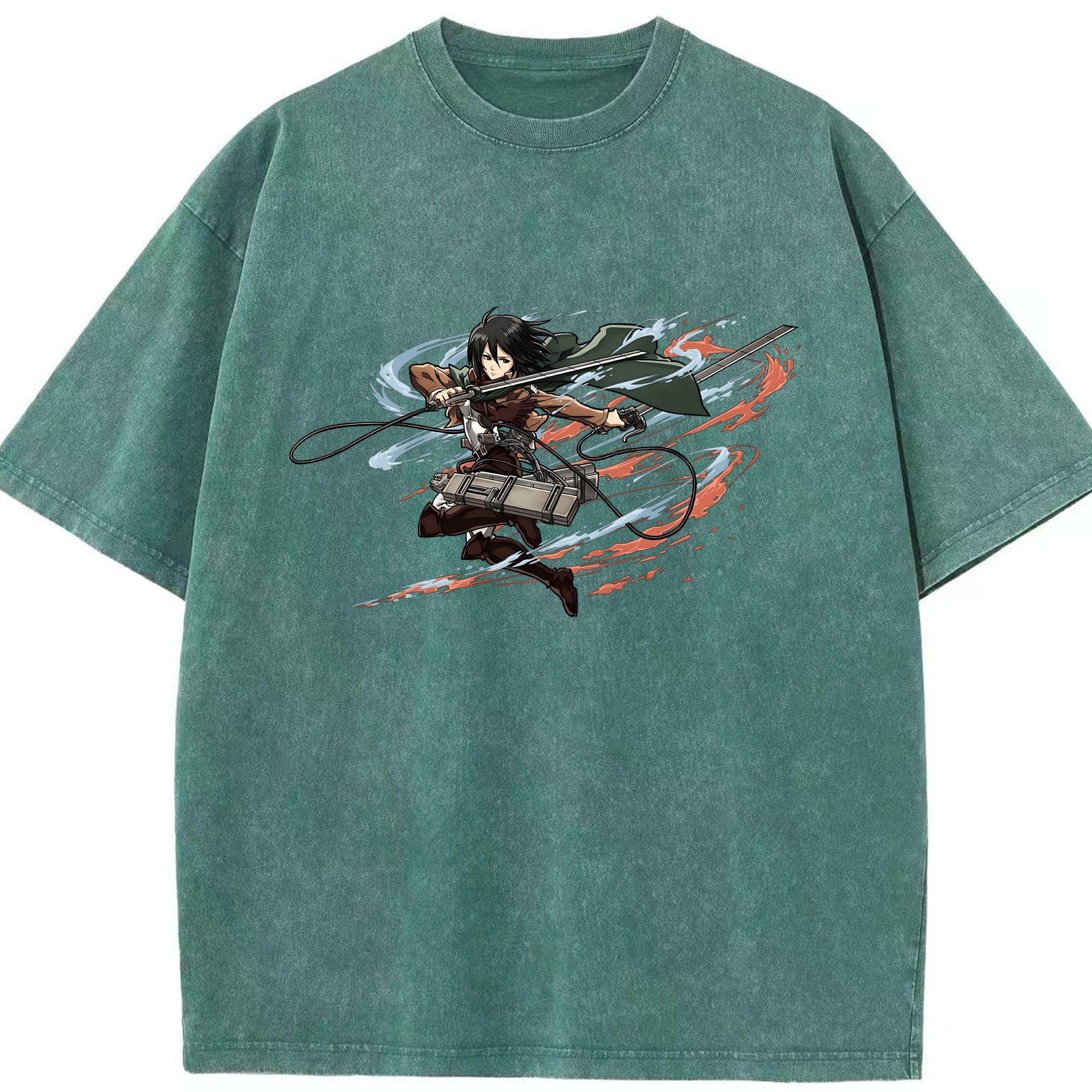 （画像用） 進撃の巨人 ミカサ·アッカーマン Attack on Titan Mikasa Ackerman 綿100% ヴィンテージ風 半袖Tシャツ（フロントプリント）